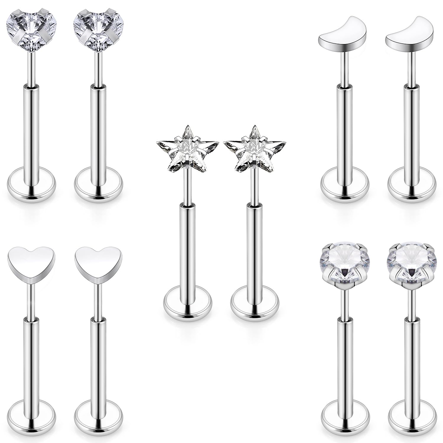 Cisyozi20G 18G 16G Push in Threadless Nose Ring Studs 316L Surgical Steel Hypoallergenic Diamond Nose Studs Flat Back Cartilage Tragus Helix Earrings Lip Larbret Ring Piercing Jewelry for Women Men