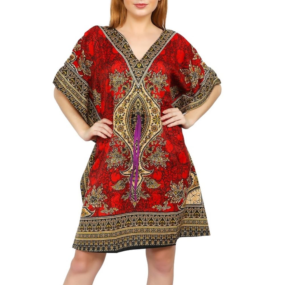Short Kaftan Beach Cover ups Dresses for Women Ladies Dashiki African Caftan Loungewear Free Size