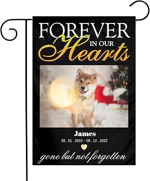 Custom Memorial Flag for Pet, Personalized Pet Memorial Gifts, Add Dogs Cats Photo Name Date Garden Flags for Outdoor Yard Home Cemetery Decorations for Grave Garden Flag 12.5 X 18 Inches