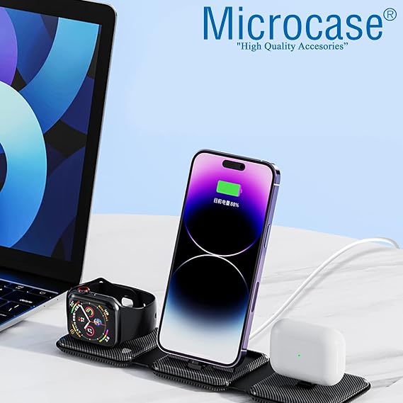 Microcase iPhone-Apple Watch-Airpods için 3in1 Katlanabilir Kablosuz Şarj Standı - AL3651 (Beyaz)