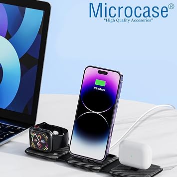 Microcase iPhone-Apple Watch-Airpods için 3in1 Katlanabilir Kablosuz Şarj Standı - AL3651 (Beyaz)