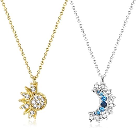 2Pcs Best Friend Necklace, Friendship Necklace for Girls, Matching Necklace Set with Sun and Moon Pendant, Stylish Chains ...