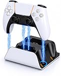 PS5 Controller Charger Station with LED Indicator,Dual Controller Fast Charging Dock,Desktop Display Stand for PlayStation 5 (White)