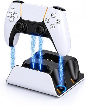 PS5 Controller Charger Station with LED Indicator,Self-Aligning Charging Dock,Dual Controller Fast Charging Dock,Desktop Display Stand for PlayStation 5 White