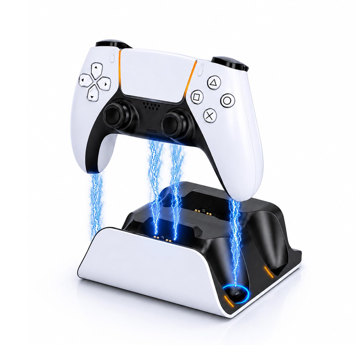 PS5 Controller Charger Station with LED Indicator,Self-Aligning Charging Dock,Dual Controller Fast Charging Dock,Desktop Display Stand for PlayStation 5 (White)
