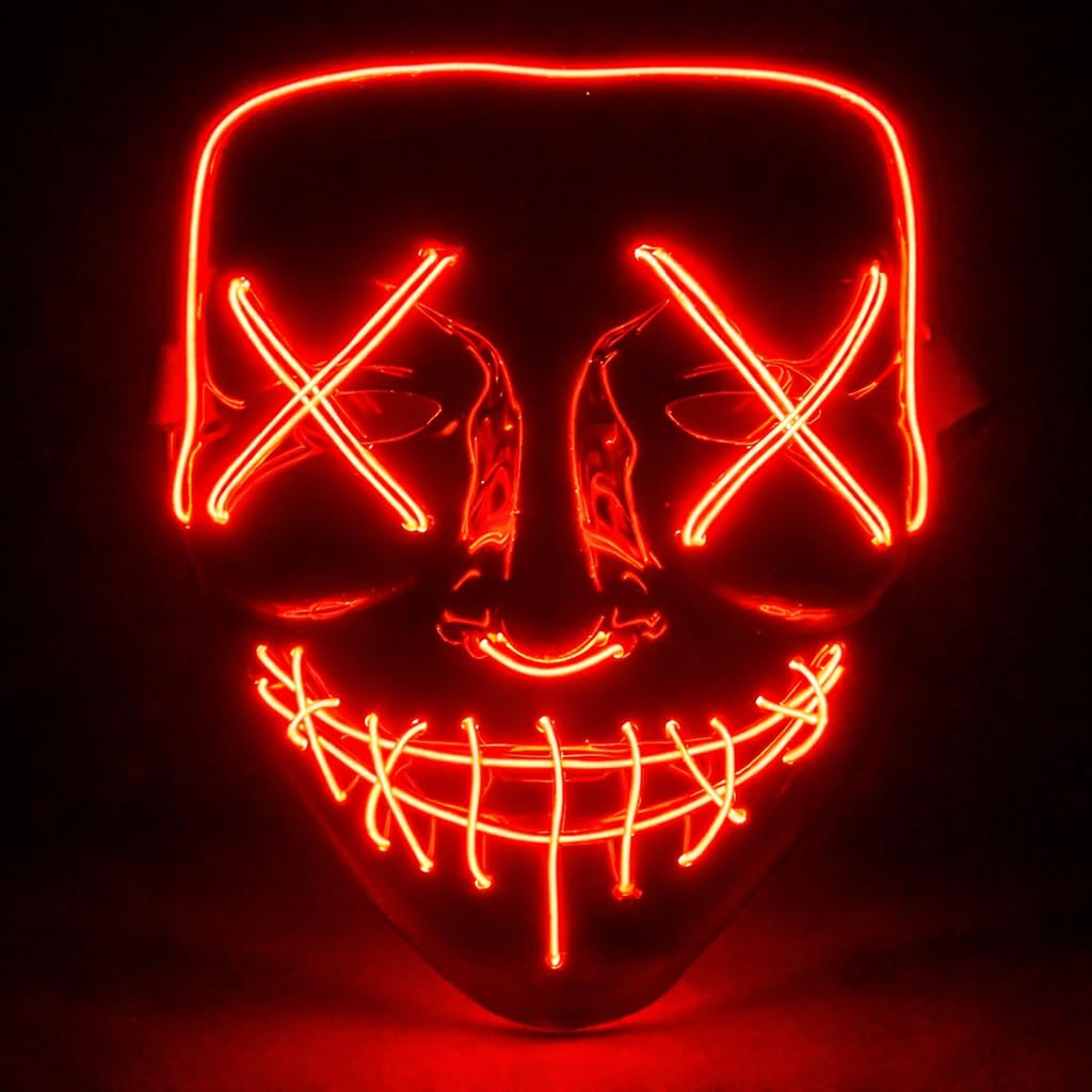 LED Leucht Grusel Maske rot - wie aus Purge steuerbar, für Halloween, Fasching & Karneval als Kostüm für Herren & Damen