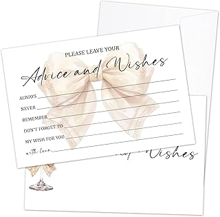 Advice and Wishes Cards for the New Mr and Mrs Newlyweds Bride and Groom, 25 Pcs Champagne And Bow Advice and Well Wishes Cards for Bridal Shower Wedding Baby Shower Engagement -03