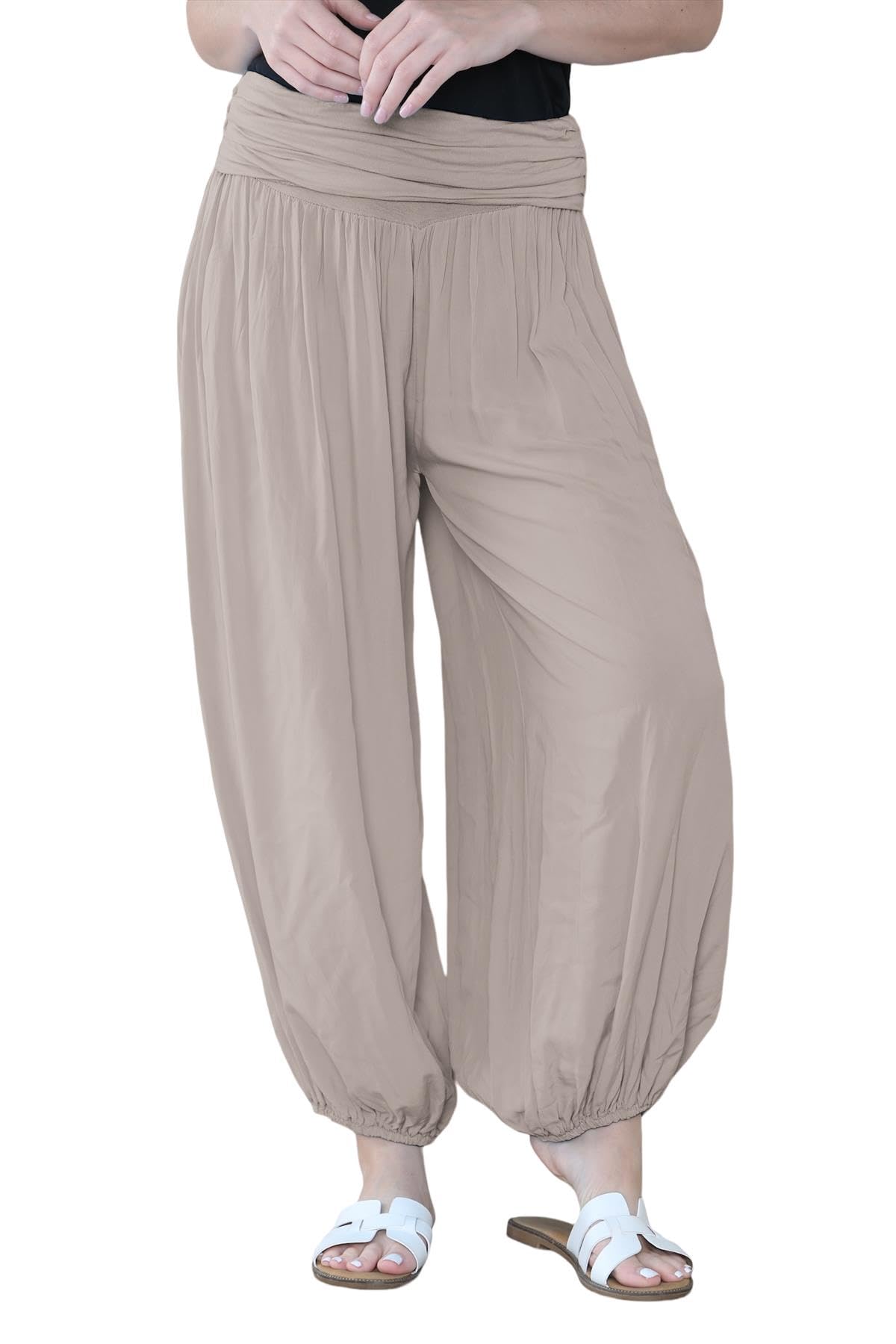 Hamishkane Women's Mocha Hamishkane® Italian Baggy Harem Alibaba Pants Trousers Comfortable & Stylish Loose Fit Harem Trousers For Uk | Perfect Summer Trousers For Uk