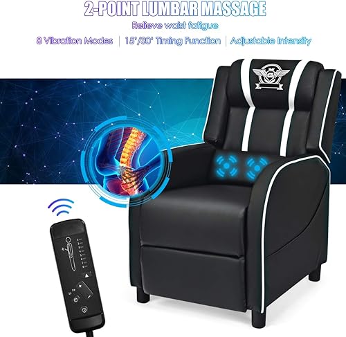 Miniatura 5 de Giantex Silla reclinable para juegos, sillas ajustables de masaje para adultos, sofá ergonómico y cómodo de cuero con reposapiés, control remoto,