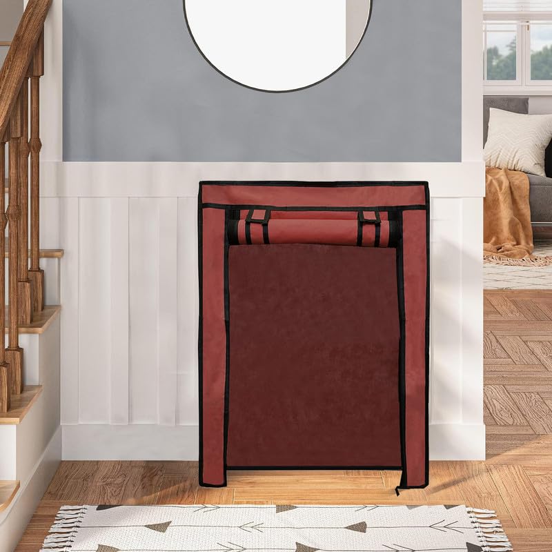 Image of Cover for Shoe Rack Home Only for 5-Layer Portable Foldable Shoe Stand Non Woven Zipper Fabric Cover Brown