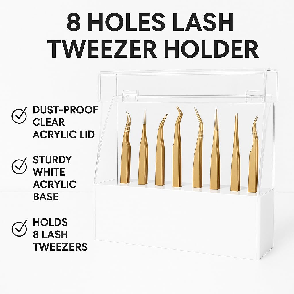 Acrylic Eyelash Extension Tweezer Case - 8 Holes Lash Tweezer Holder - Dust-Proof Case for Tweezers - Lash Tweezer Holder for Home and Salon