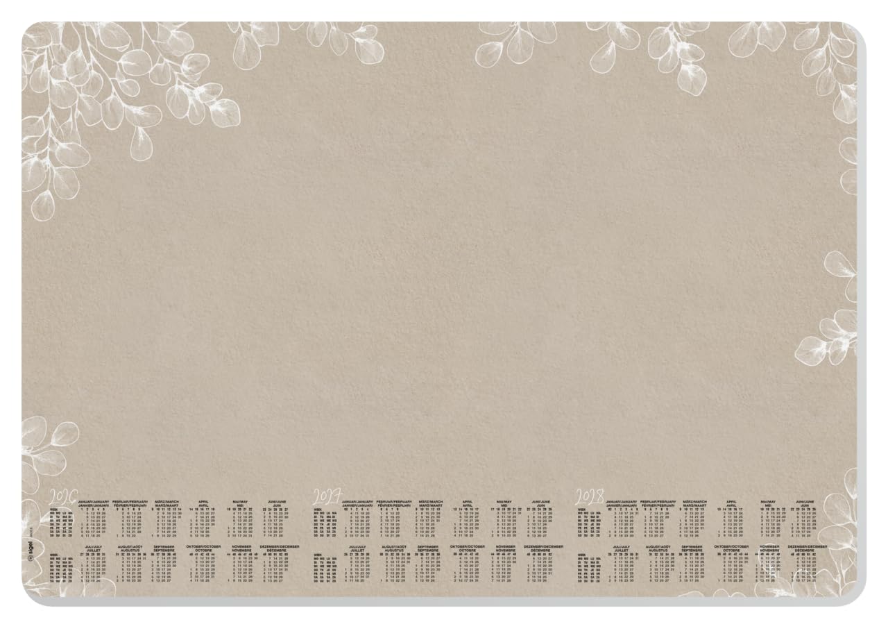 SIGEL H6316 Paper Desk pad- Eucalyptus Leaves - Brown/White/Black - Approx. A2-2026/2027/2028 - DE/EN/FR/NL - 30 Sheets - FSC-Certified