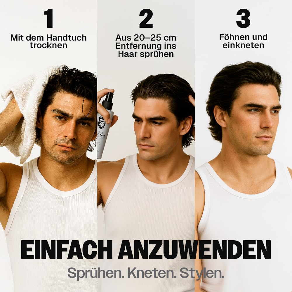 Slick Gorilla Meersalzspray für Männer 200 ml | Texturierendes Sea Salt Hair Spray | Leichtes Volumen | Mattes Finish | Natürliche Textur | Flexibler Halt |Grooming Spray