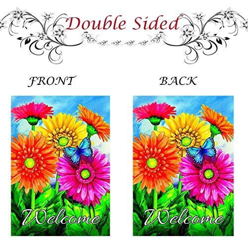 Alaza Welcome Butterfly Flowers Sunflower Daisy House Flag Garden Banner 28" X 40" Double Sided, Summer Flowers Spring Butterfly Garden Flags For Anniversary Yard Outdoor Decoration #TOP1