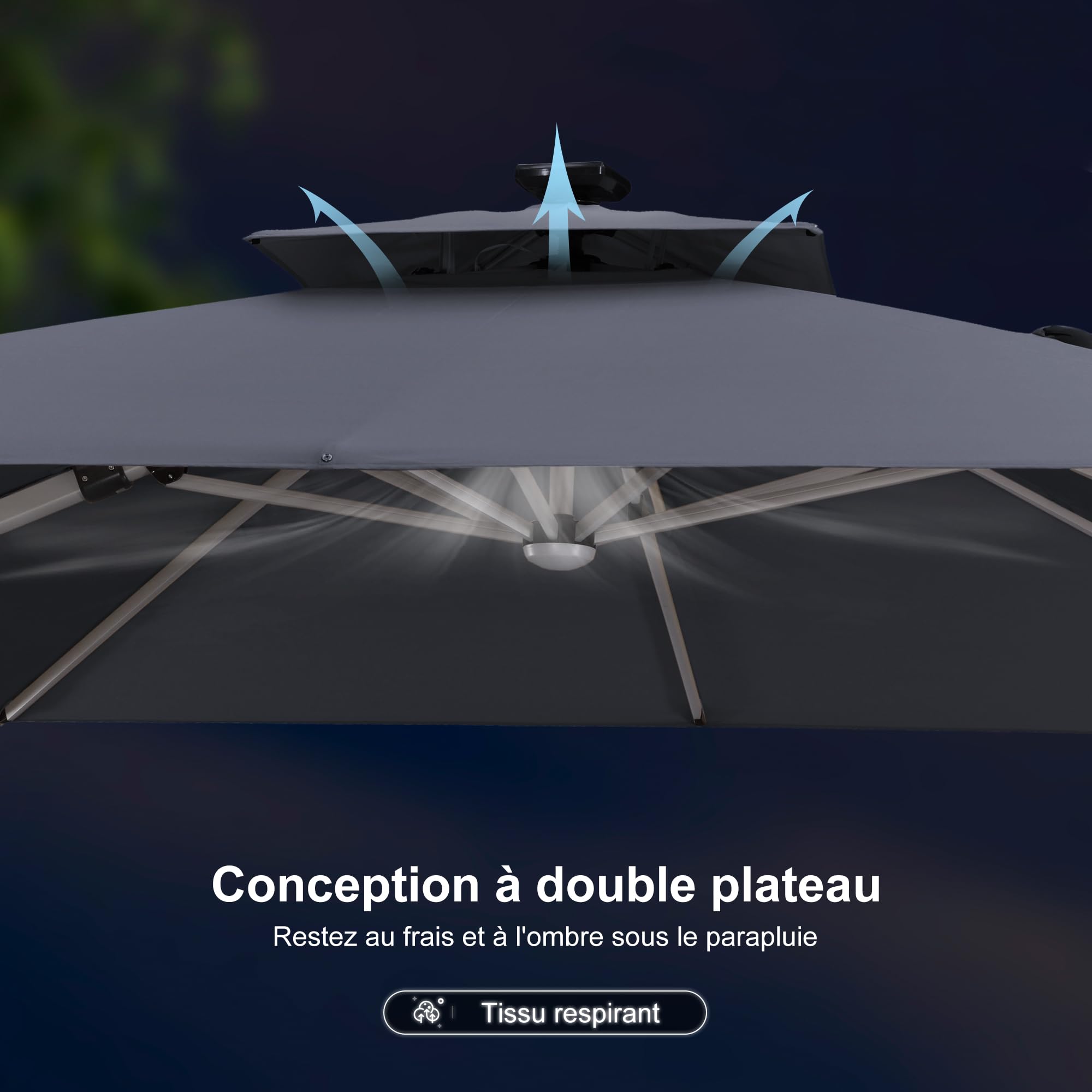 PURPLE LEAF Parasol de Jardin Extérieur 2,7 x 3,65 m avec LED et Pied,Gris