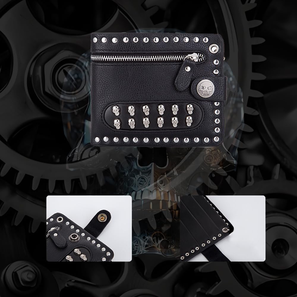 Gothic Punk Wallet for Man Women Leather - Punk Bifold Halloween Goth Accessories | No Chain (C) - Image 3