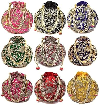KALVEERA Handicrafts and jewellery Designer Women Potli Bags or Wristlets or rajasthani batwa for Wedding & Parties. (10 POTLI)