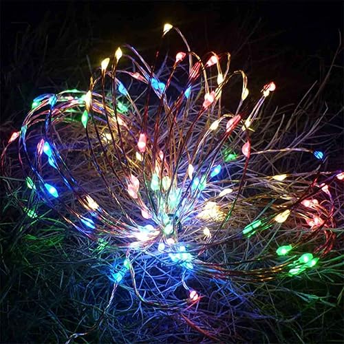 Miniatura 5 de Guirnalda de luces solares, 100 luces LED de alambre de cobre, luces solares de 33 pies, 8 modos, impermeables, para exteriores, para fiestas de