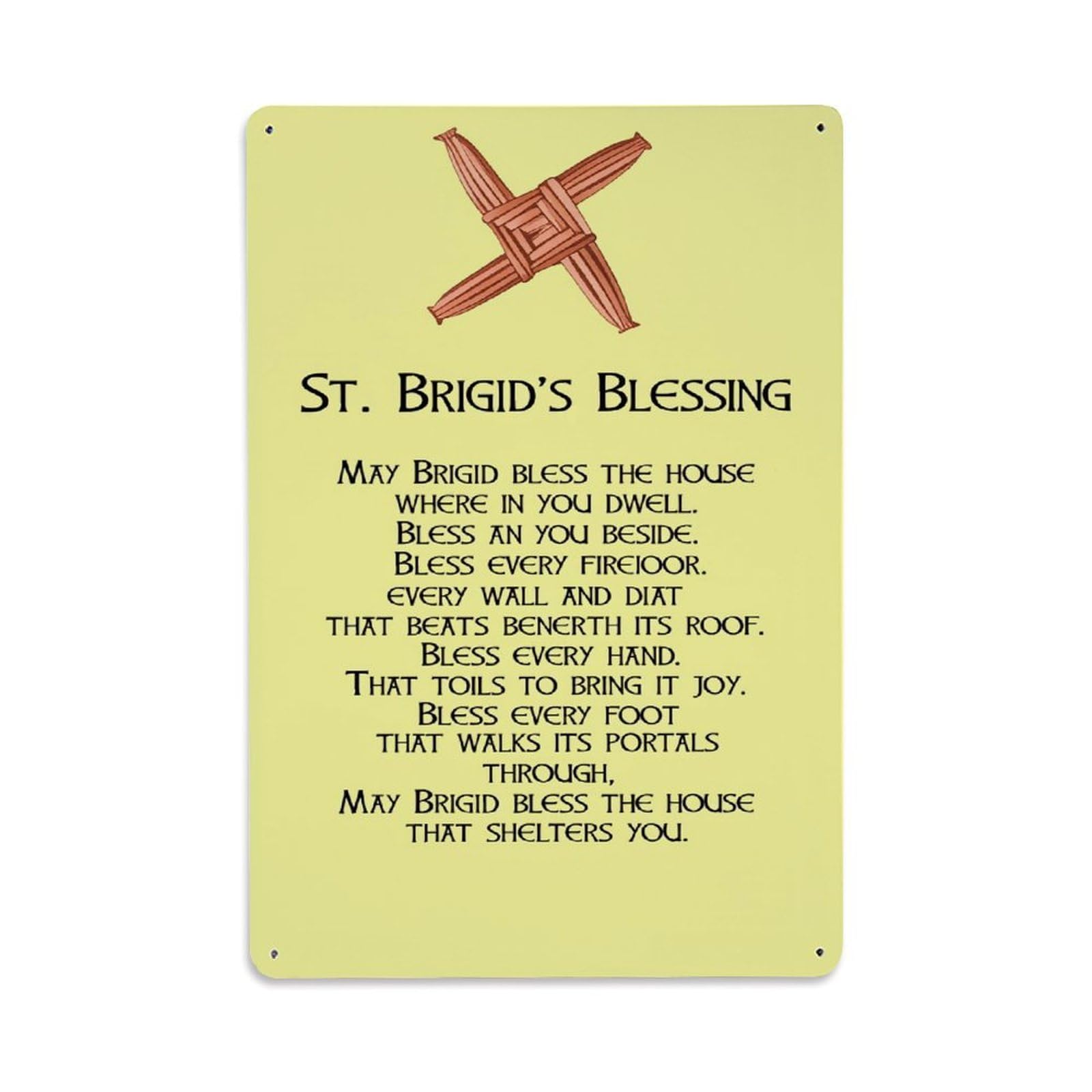 Enderetf Vintage St Brigid Blessing Cross Pattern Tin Sign Metal Poster, Home Bar Garage Man Cave Cafe Indoor & Outdoor Wall Decoration 8X12inches