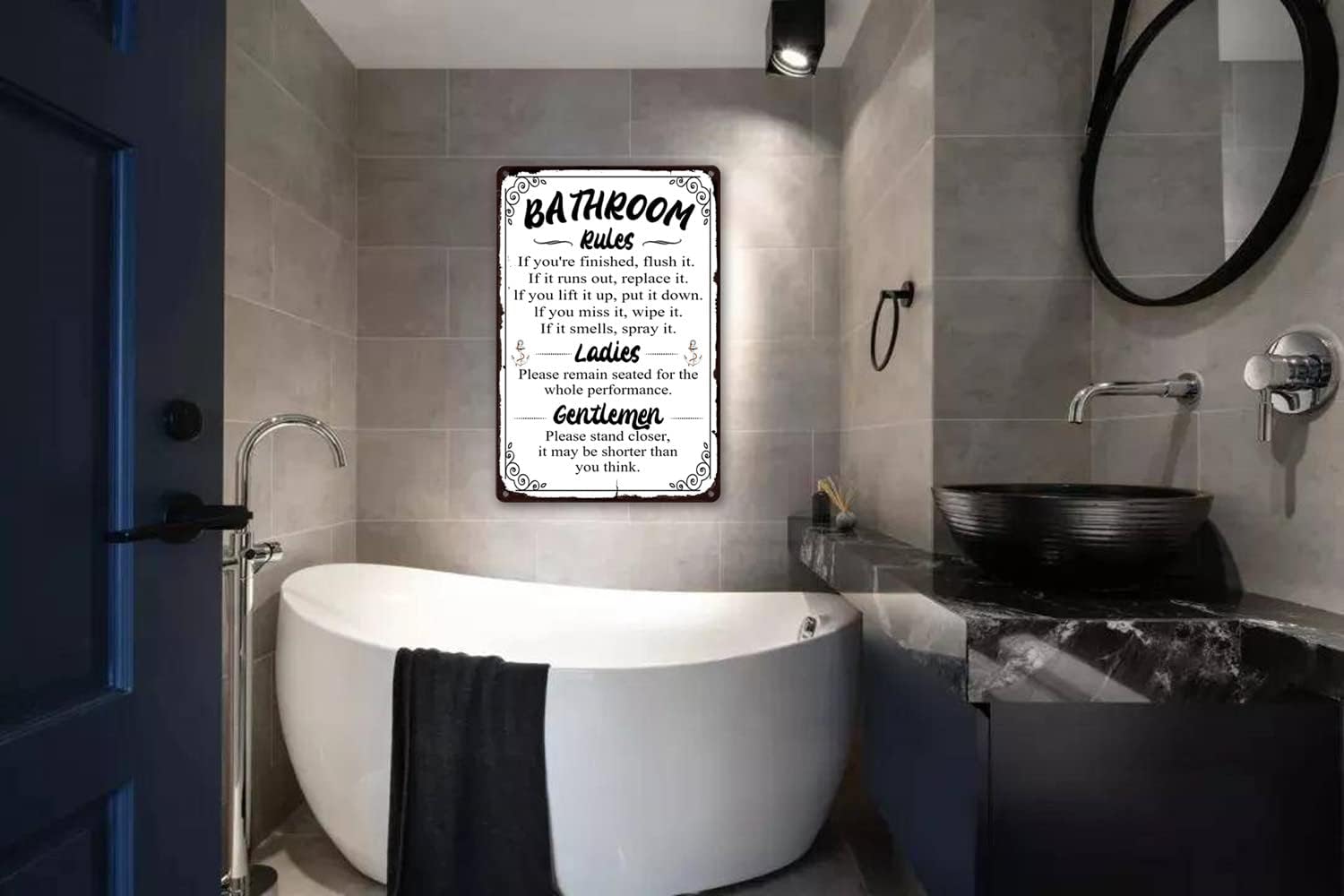 Funny Bathroom Rules Signs Metal Tin Sign, Please Flush Toilet Sign For Door, Stand Closer Its Shorter Than You Think Signs Guest Bathroom Black Wall Decor Humour Warning Sign Adult Home Decor 12×8 Inch - Image 5