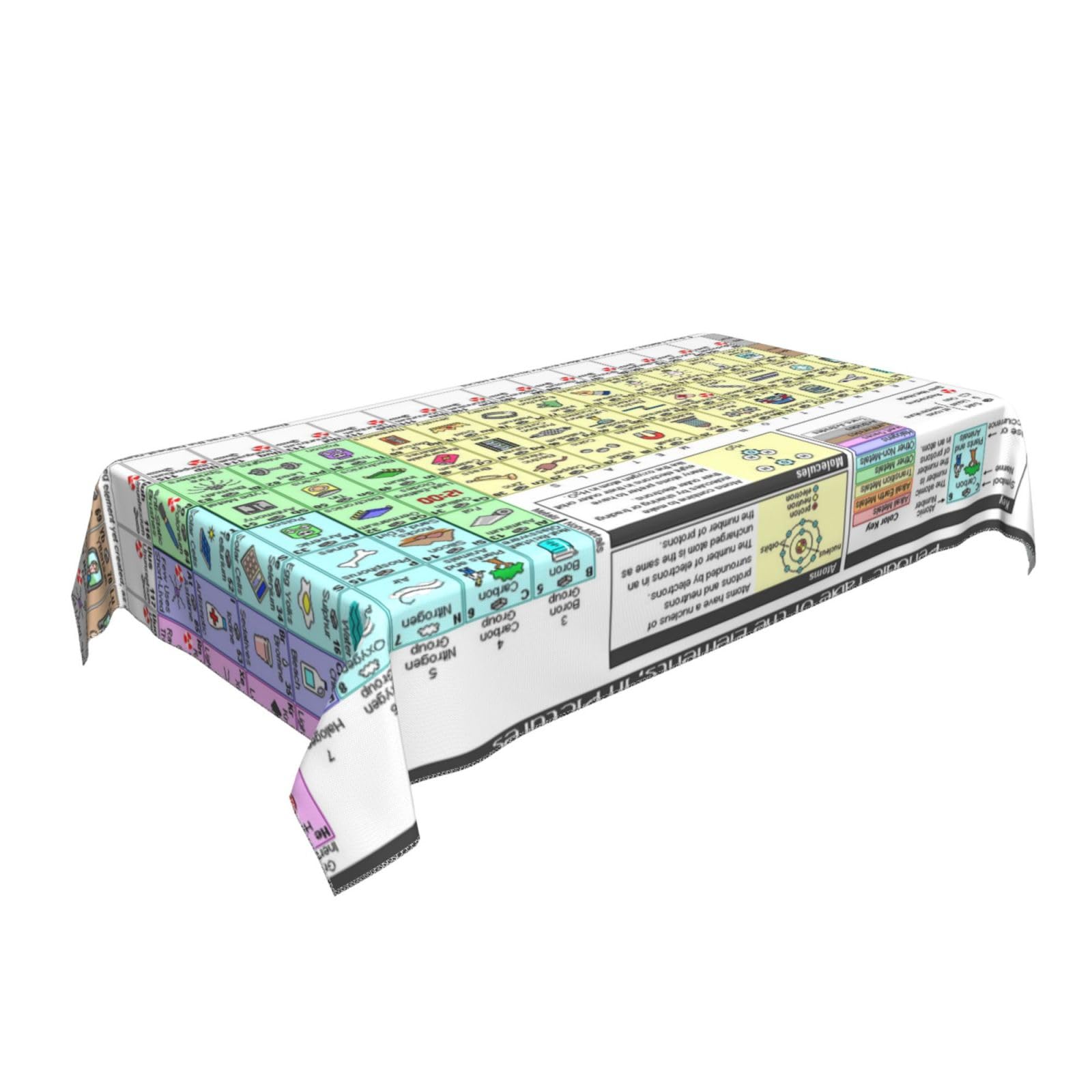 AUBKFELD Periodic table of elements Printed Rectangle Tablecloth 140x90 CM, Holiday Table Cover Fabric Table Cloth Decorative for Picnic Kitchen Dining Party