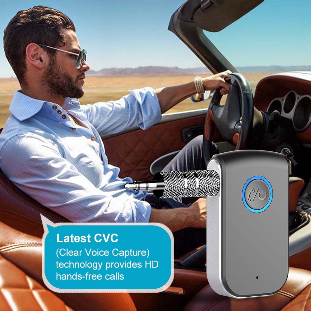 Adattatore Bluetooth AUX per auto, ricevitore wireless da 3,5 mm, adattatore AUX Bluetooth, chiamate in vivavoce per auto, altoparlanti, sistemi stereo e cuffie