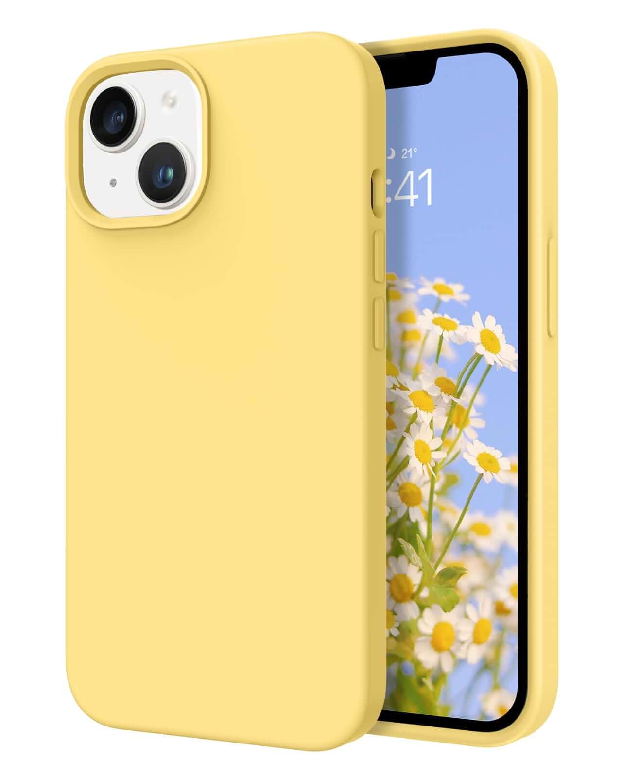 DOMAVER for iPhone 14 Plus Case 6.7" Smooth Liquid Silicone - Yellow Soft Gel Rubber, Anti-Scratch Microfiber Lining Cushion Cover, Shockproof Protective Phone Case for Men Women Girls