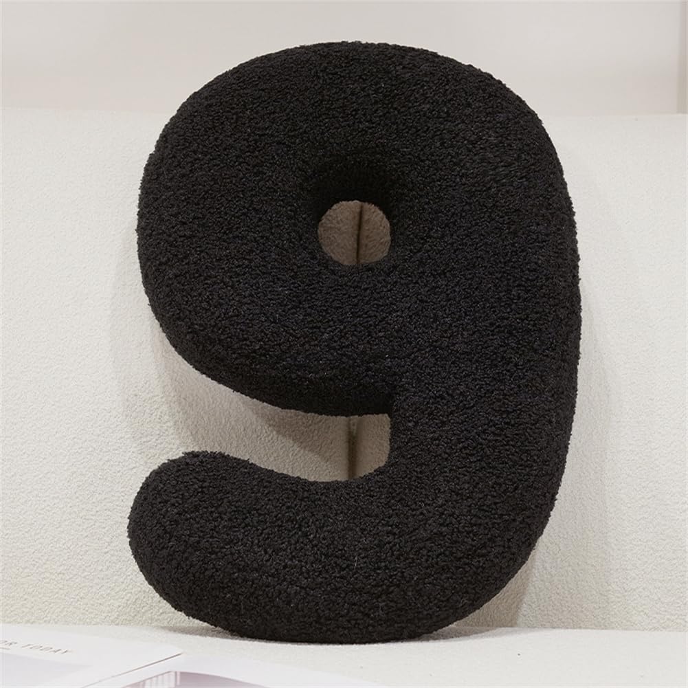 Fzkun 9 Black Letter Number Pillow – Soft Plush Alphabet & Numeric & Red Heart Cushion Decorative Initial Throw Pillow Diy Accent For Couch Sofa Bed Car Party Home Gift (9)
