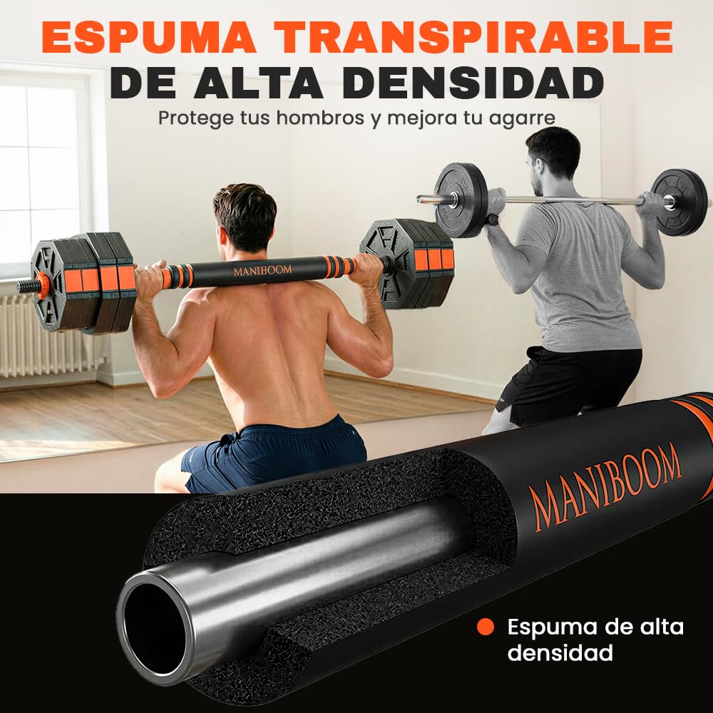 ManiBoom Pesas y Mancuernas Ajustables - Kit de Pesas Ajustables con Barra y Cierre de Seguridad - Equipo de Entrenamiento Progresivo para Toda la Familia