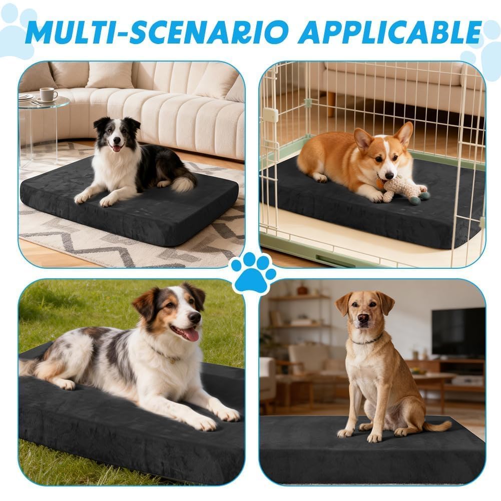 DUJUIKE 100% wasserdichter Ersatzbezug für Hundebett, weicher Plüschbezug, Samt-Matratzenbezug für Hunde, Waschbarer, Abnehmbarer Hundebezug, Hundematratzeneinlage mit Gummiband(Schwarz,XL)