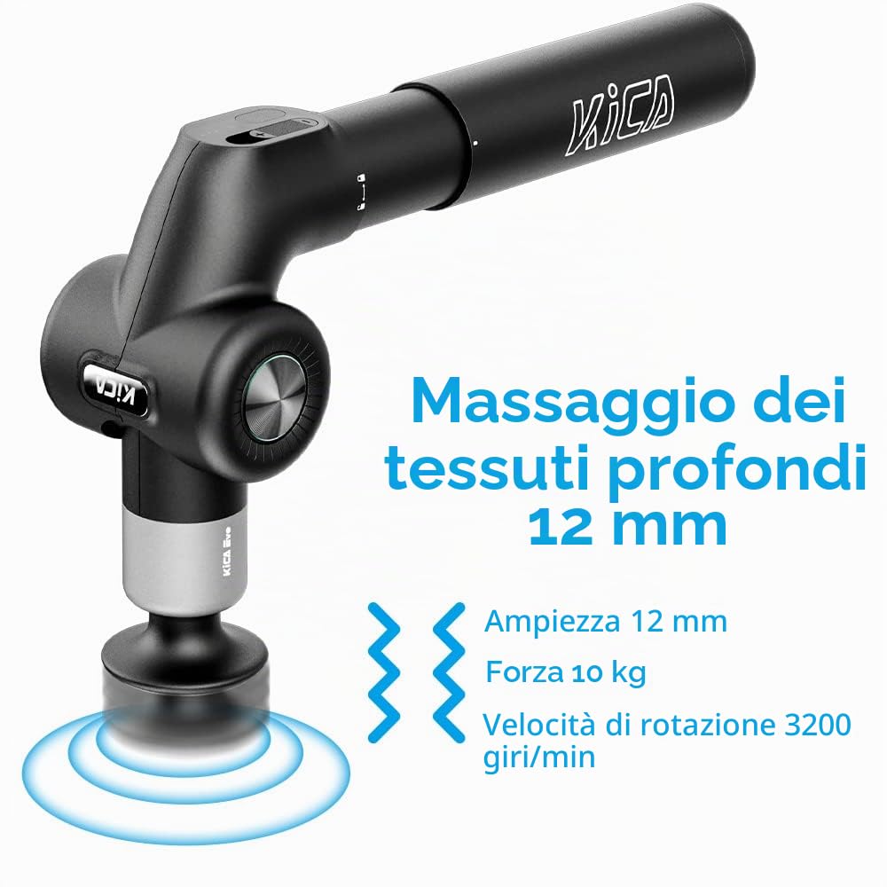 Kica Evo Pistola Massaggio Muscolare Profondo a 6 testine,testa riscaldante a 3200RPM,per il rilassamento muscolare e il sollievo dal dolore