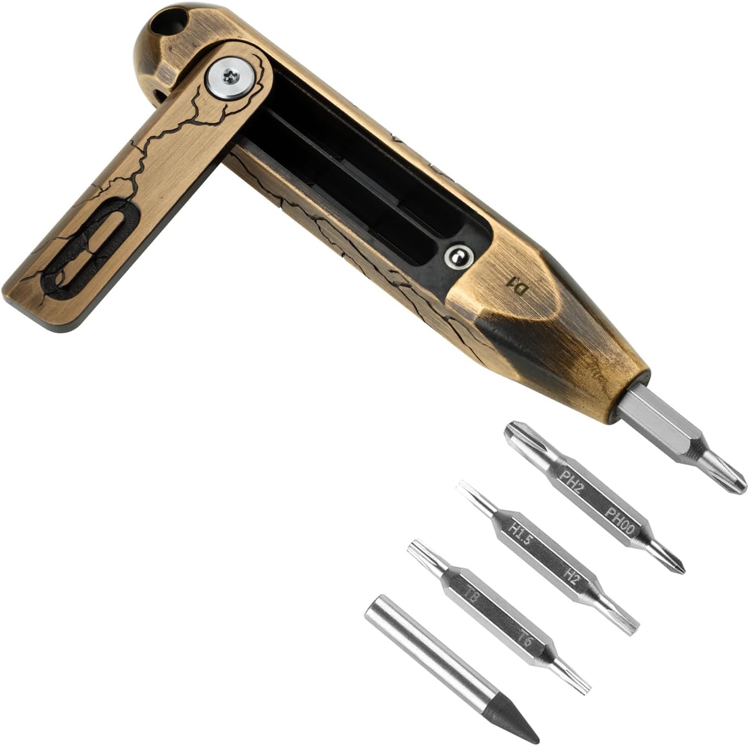 OKNIFE Otacle D1 EDC Multi-Bit Pocket Screwdriver, 8 in 1 Mini Screwdriver Set Magnetic Repair Multitool for Computer Eyeglasses Daily Home Improvement Use (Cracked Brass)