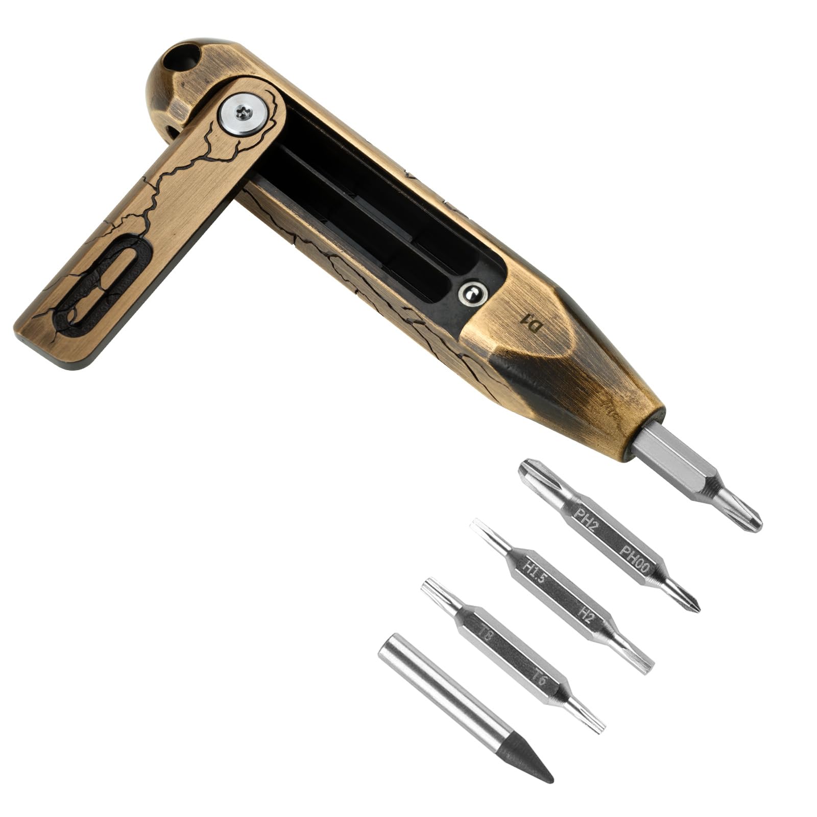 OKNIFE Otacle D1 EDC Multi-Bit Pocket Screwdriver, 8 in 1 Mini Screwdriver Set Magnetic Repair Multitool for Computer Eyeglasses Daily Home Improvement Use (Cracked Brass)