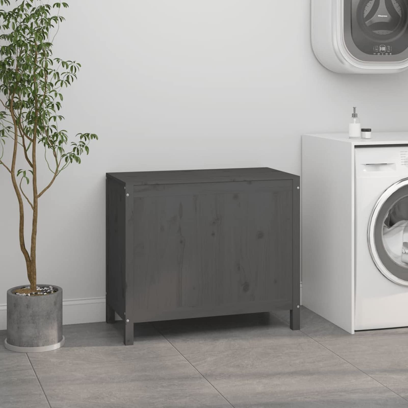 Homgoday Caja para la colada gris 88,5 x 44 x 76 cm madera maciza de pino, muebles, baúles y baúles, contenedor de jardín, porta herramientas de jardín, puf de exterior, baúl de exterior