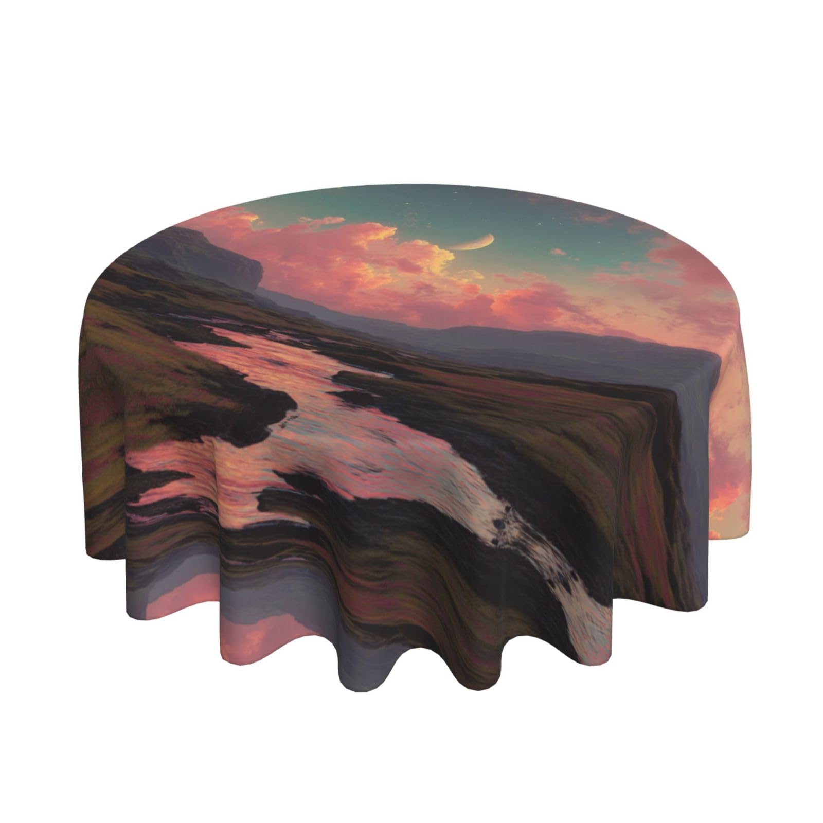 ESNAIUVCD river and the great sky print Round Tablecloth Waterproof Washable Wipeable Resistant Polyester Circular Table Cover for Dining Room Kitchen Indoor Outside 60"