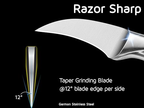 Miniatura 2 de WELLSTAR Cuchillo de pelar con pico de pájaros de 2.5 pulgadas, hoja curvada de acero inoxidable de alto carbono afilada para cortar frutas y