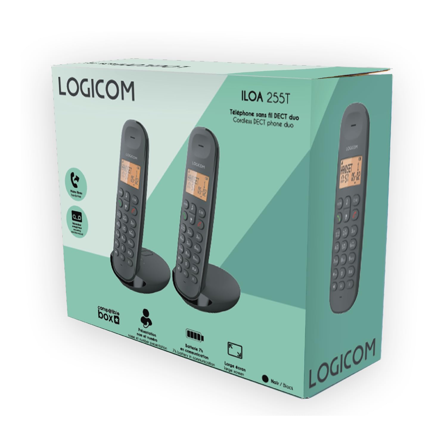 Logicom ILOA 255T Téléphone Fixe sans Fil avec Répondeur Enregistreur - Duo - Téléphones analogiques et dect - Noir