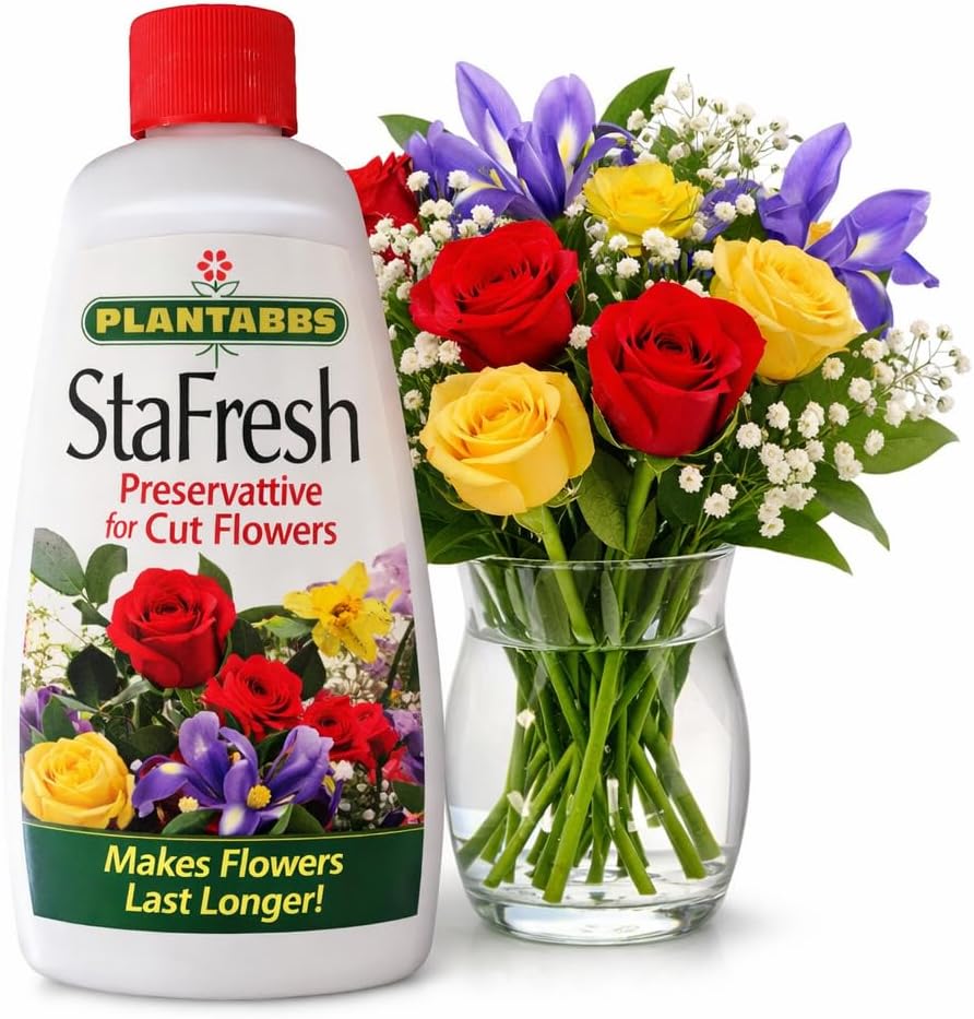 Plantabbs StaFresh Cut Flower Food for Long Lasting Blooms - Plant Preservative Mix Extends Life for All Cut Roses, Garden Flowers, and Bouquets - Pet Safe