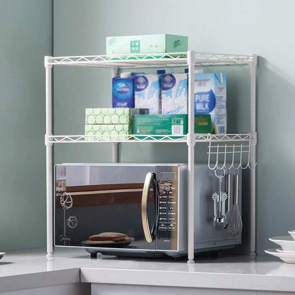 THERESA Stainless Steel Microwave Rack with Adjustable 2 Tier (White)