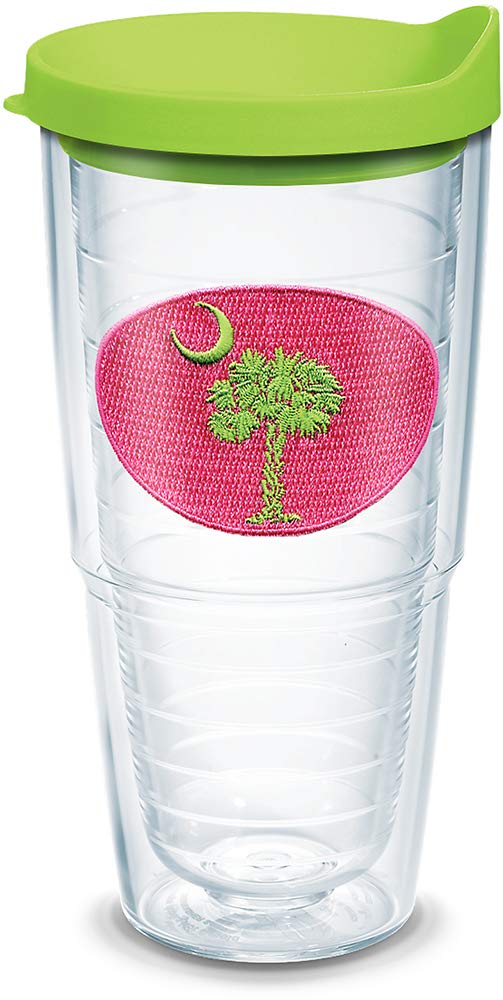 Tervis South Carolina Flag Pink and Green Insulated Tumbler with Emblem and Lime Lid, 24oz, Clear