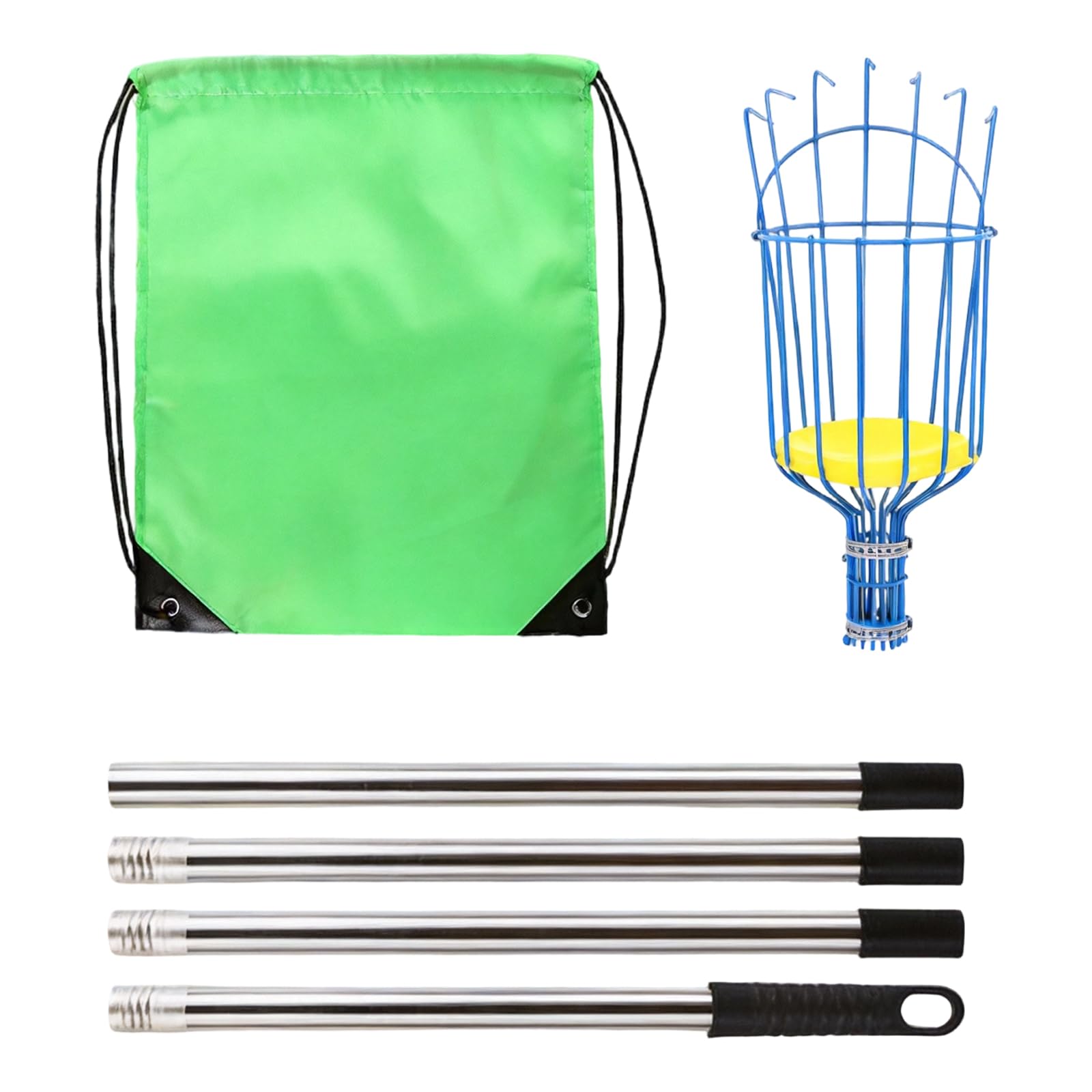Pxzh Blue Fruit Picking With Basket Telescoping Heavy Duty Sturdy Aluminium Telescoping Extension Rod Metal Basket For Picking Stainless Steel Fruit Chooser Rustproof Chooser