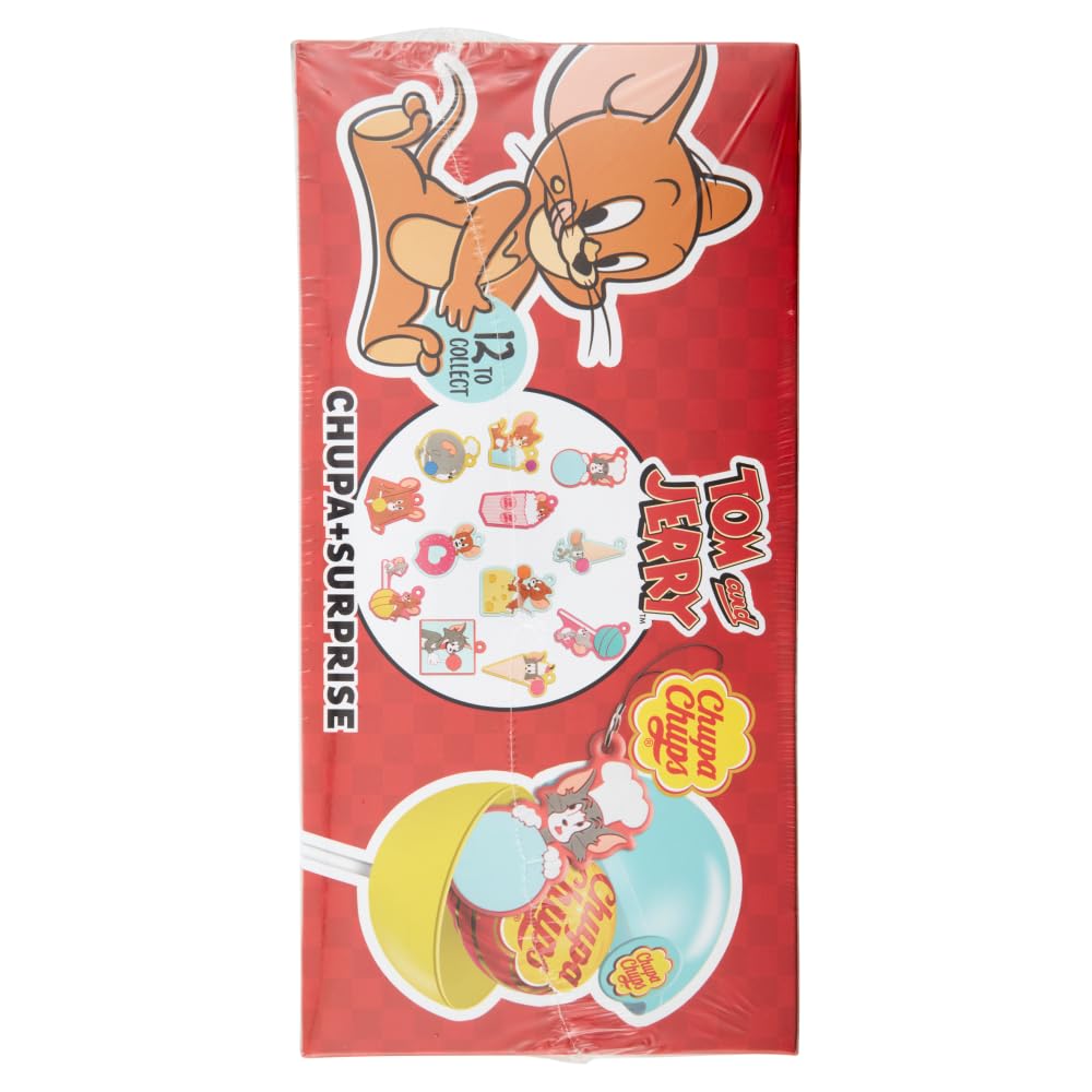 Chupa Chups Surprise Tom&Jerry, 16 Lollipop, Gusto Fragola, 10 Sorprese Tom & Jerry da Collezionare e Scambiare con i tuoi Amici Lecca Lecca Monoporzioni, Ottime come Idea Regalo