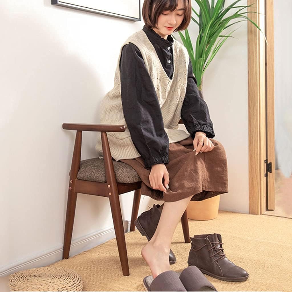 Minimalist Fashion Creative Black Walnut Color Solid Wood Shoe Changing Stool Soft Cushion Seat Stool, Entryway Stool with Armrests for Hallwaycasual/Walnut Color Style a