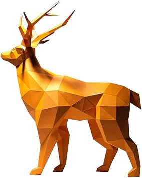 Standing Orange Deer Paper Sculpture,Pre-cut DIY Papercraft Kit,Handmade Wild Animal Figurine,Paper Ornament,3D Animal Puzzle,not a Finished Model