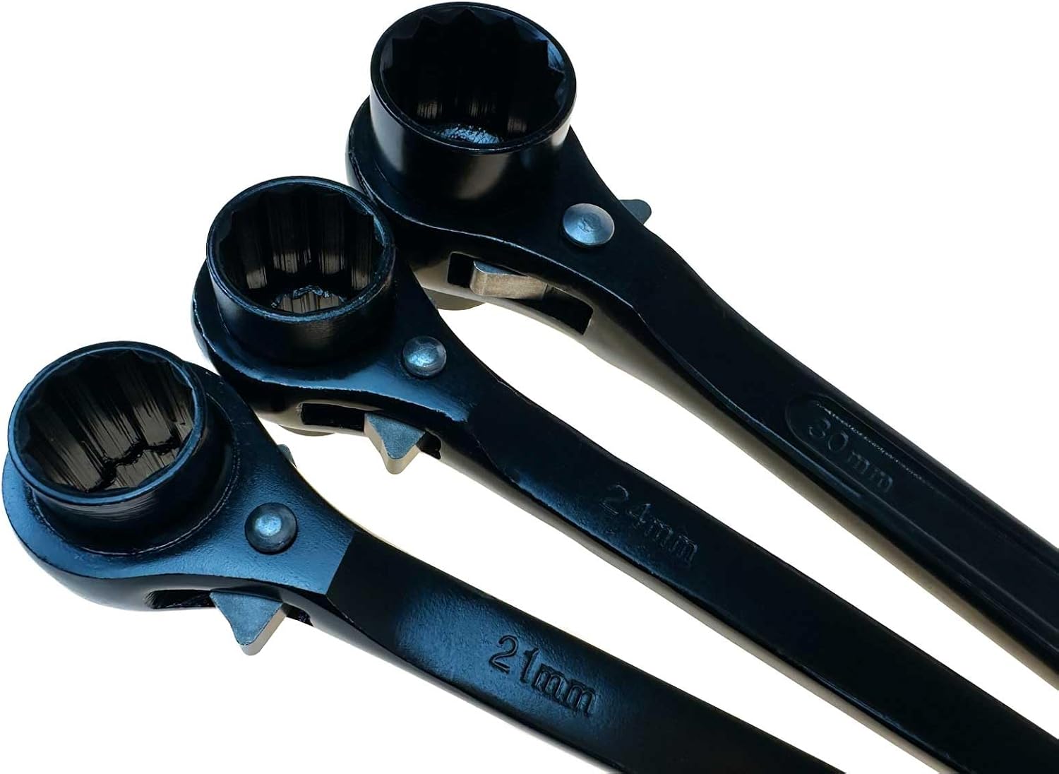 Multi-Function Podger Ratchet Spanner 2PCS, 24mm & 30mm 6-Point Double Socket, Carbon Steel Black Oxide, with Quick Reverse for Scaffolding & Repair (2, 24x30mm)