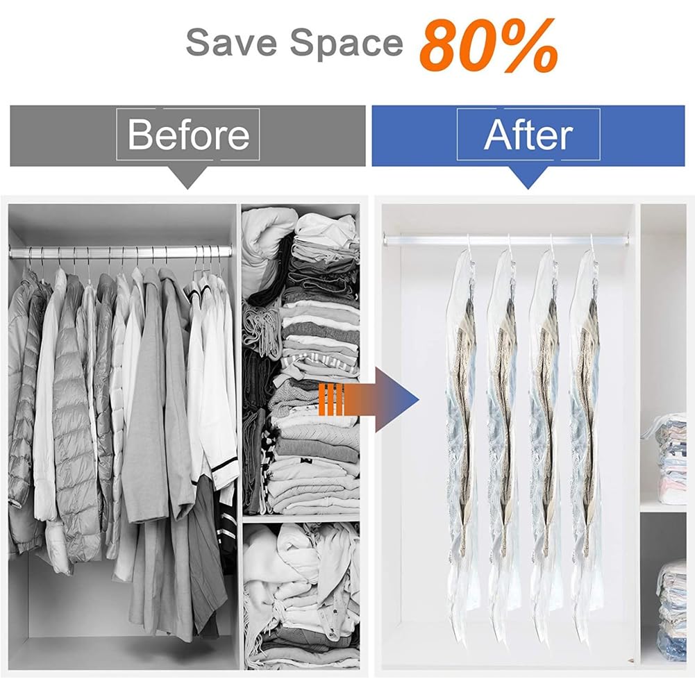 Vakuumbeutel für Kleidung Aufbewahrungsbeutel Hängende Vakuumierbeutel mit Handpumpe Kleiderbeutel Transparent mit Haken für Bettdecken Mäntel Jacken Anzüge Reisen Umzug 70x105cm 10 Stück