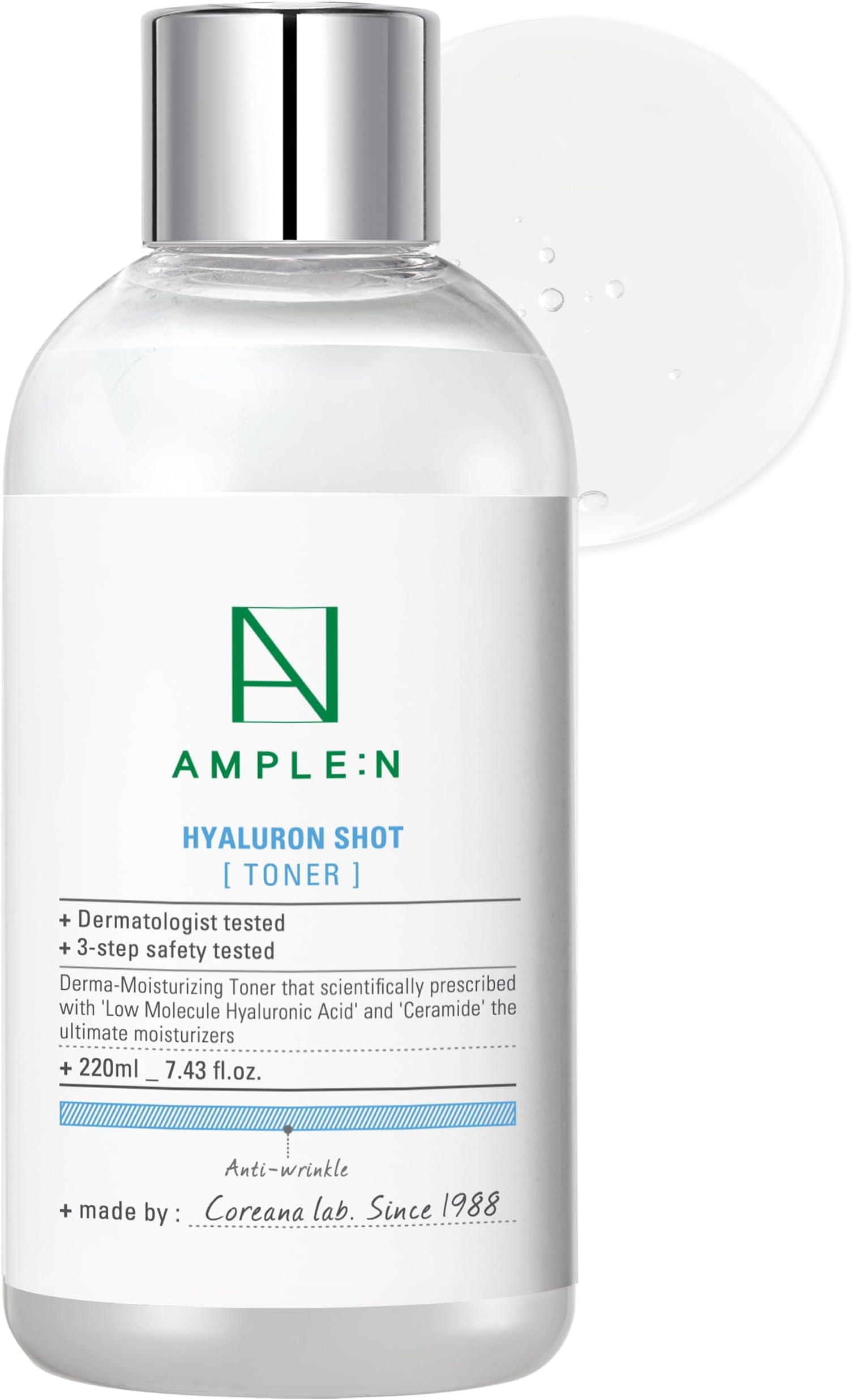 Hyaluron Shot Toner – Korean Hyaluronic Acid and Ceramide Hydrating Face Toner - Moisturizing Essence for Minimizing Wrinkles – Dewy Healthy Glow Skin Booster for Dry and Sensitive Skin, 7.43 fl.oz.