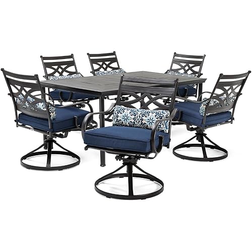 Hanover Montclair 7-Piece Outdoor Dining Set with 6 Swivel Rockers,