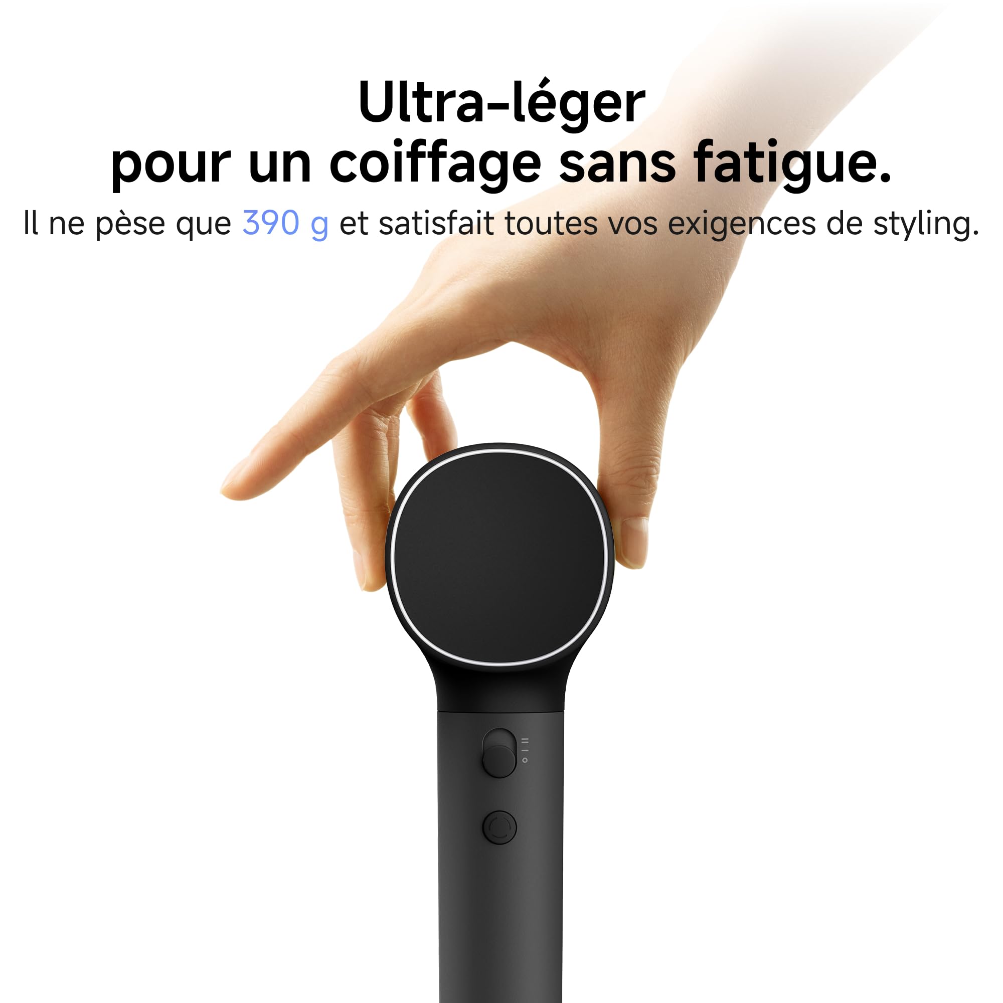 Laifen Neo Sèche-Cheveux Haute Vitesse, 200M Ions Négatifs, Moteur Brushless 110k tr/min, Température Intelligente, Léger 390g, Silencieux 59dB, 2 Buses Magnétiques adapté à toute chevelure (Noir)