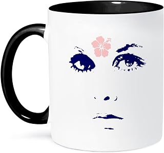 3dRose Retro Sixties Mod Flower Power Girls Face 11oz Two-Tone Black Mug